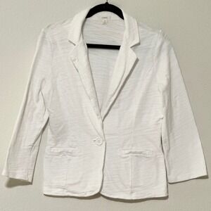Nordstrom Caslon‎ White Textured Cotton One Button Knit Blazer Jacket Size M
